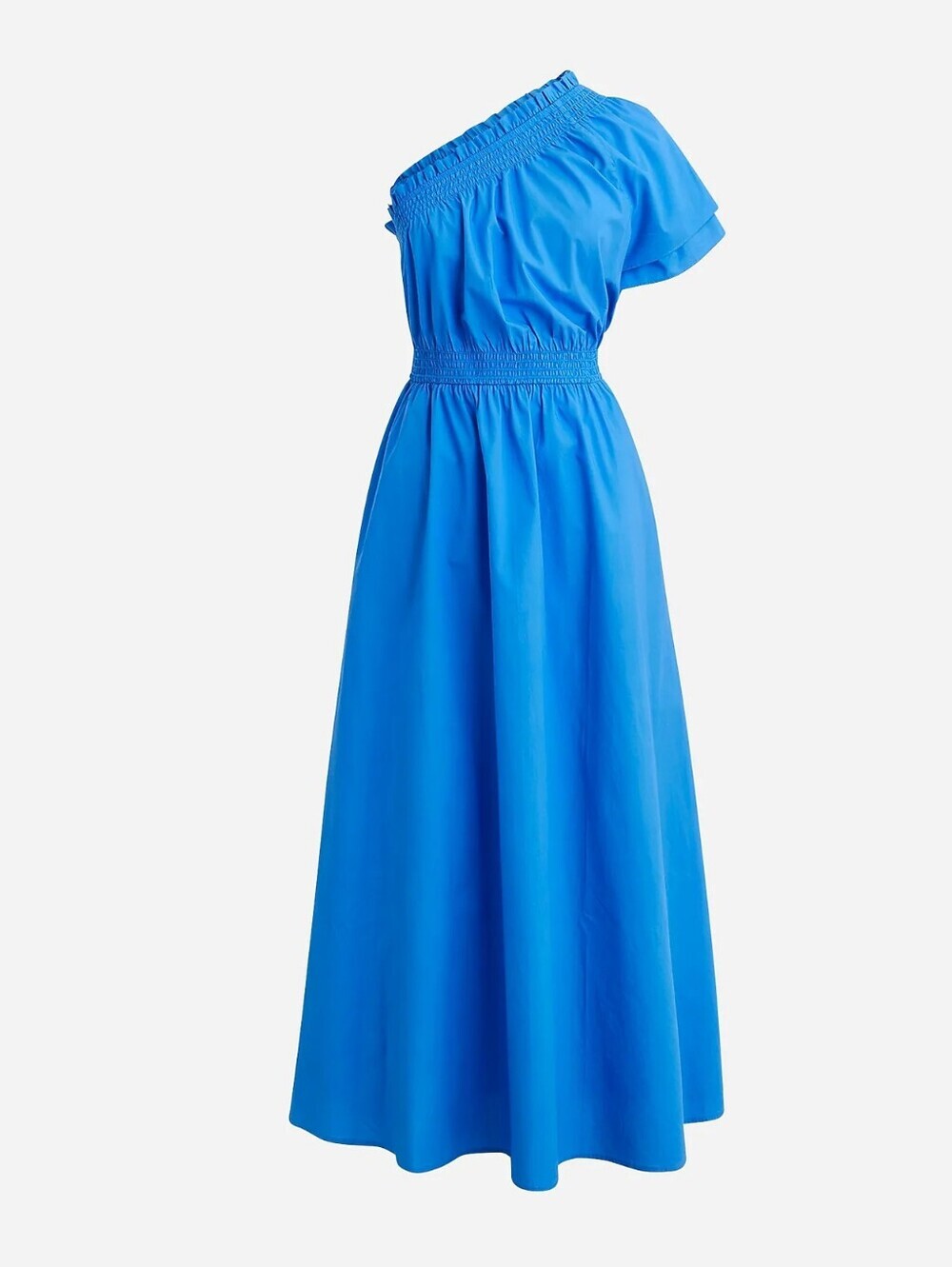 J.Crew Blue Smocked One-Shoulder Cotton Poplin Maxi Dress NWOT Pockets Small